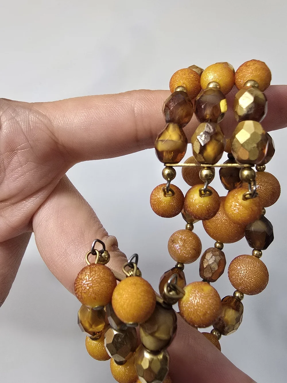 Amber and Gold Beaded Stretch Bracelet - Women Jewelry